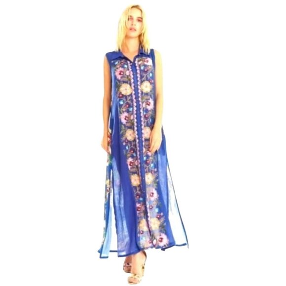 Aratta Dresses & Skirts - NWT Aratta Adonis Blue Embroidered Maxi Duster Shirt Dress S $228 Boho Festival